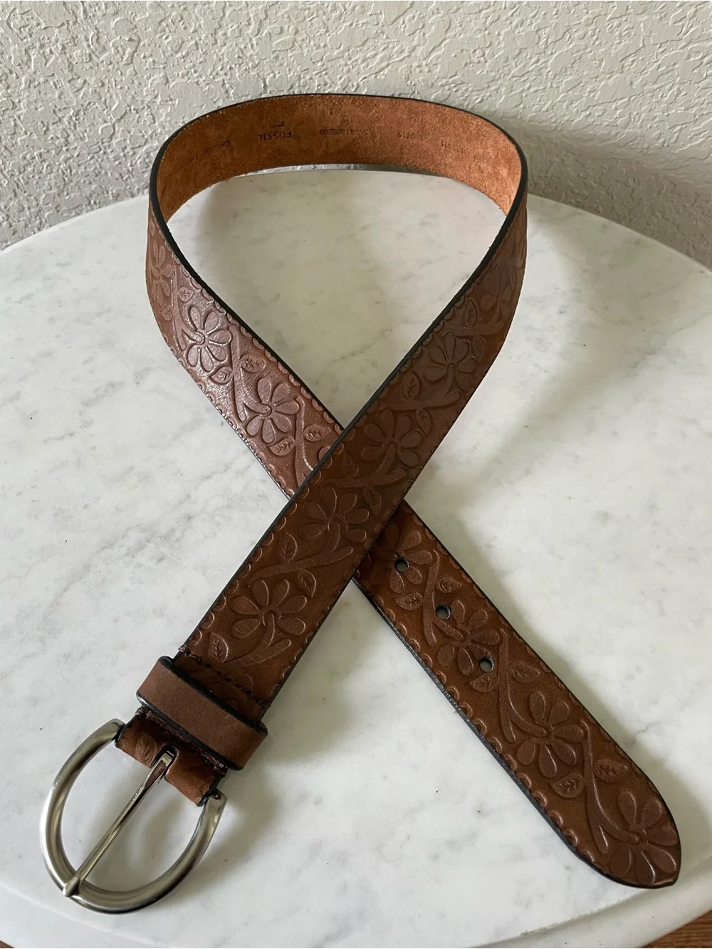 Fossil Floral Embossed Leather Belt